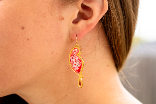 Pink Floral Finch Earrings
